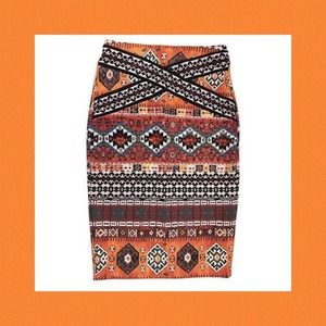 ECI New York Pencil Skirt Tribal Print Aztec Sz M